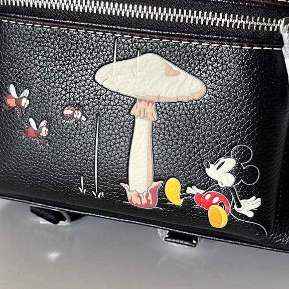 Disney X Coach Charter Backpack Bag Mushroom Mickey Garden Black Leather Purse - Picture 15 of 16
